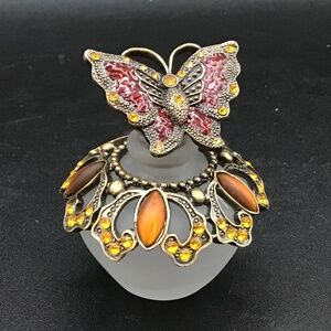 Perfume Bottle Retro Frosted Butterfly enamelled jewelled Lid Perfume Bottle